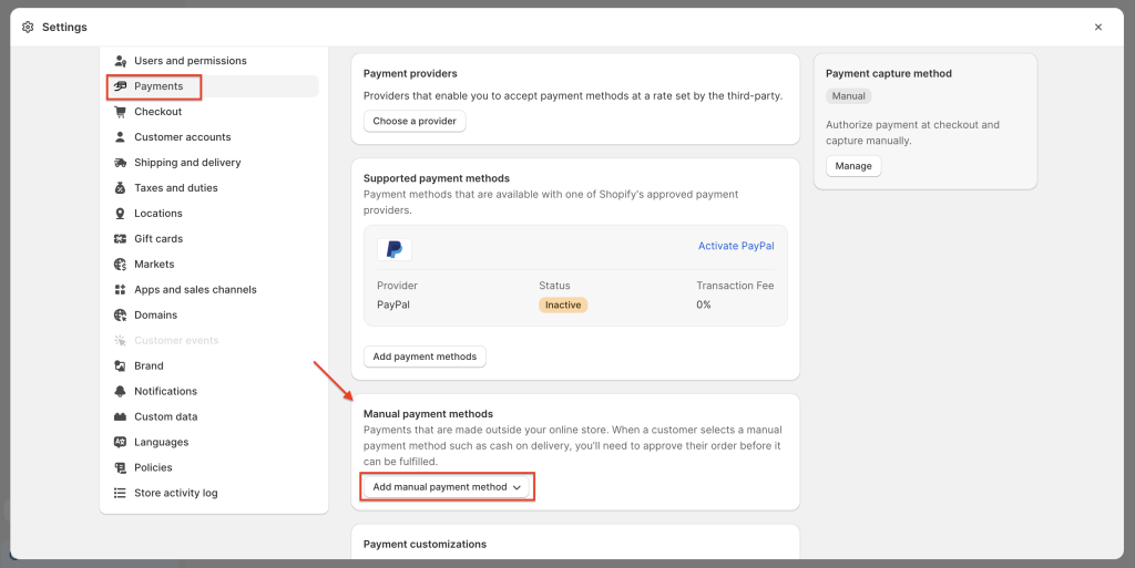 cod manual payment methods